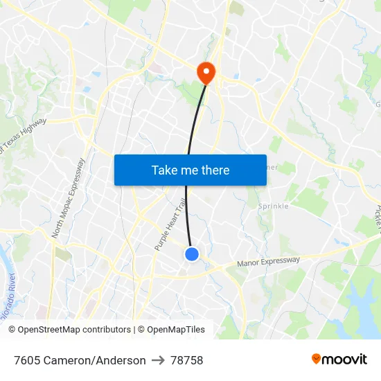 7605 Cameron/Anderson to 78758 map