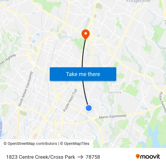1823 Centre Creek/Cross Park to 78758 map