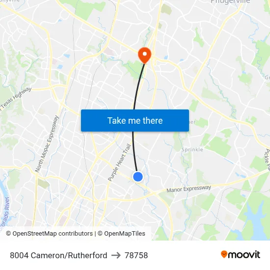 8004 Cameron/Rutherford to 78758 map