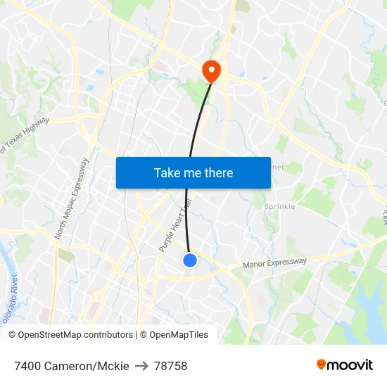 7400 Cameron/Mckie to 78758 map
