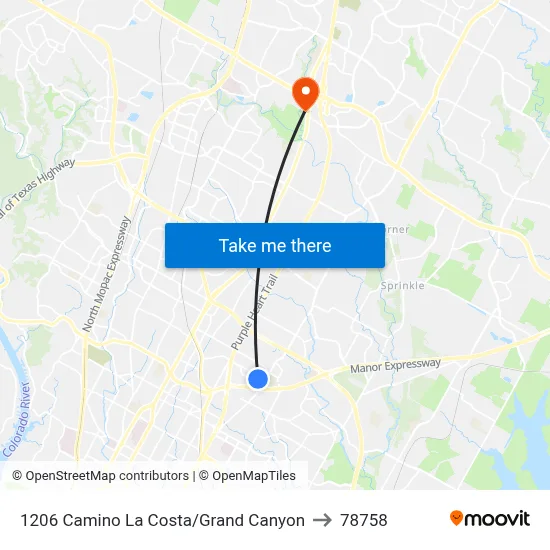 1206 Camino La Costa/Grand Canyon to 78758 map