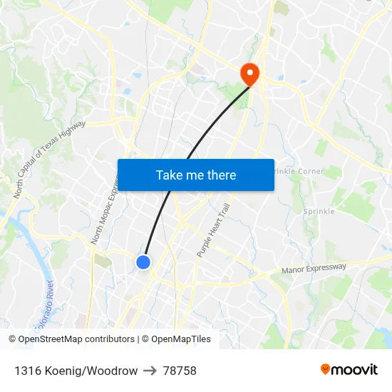 1316 Koenig/Woodrow to 78758 map