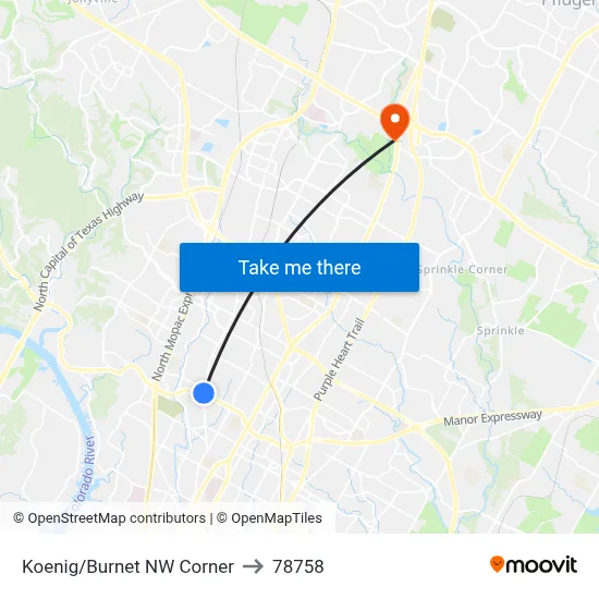 Koenig/Burnet NW Corner to 78758 map