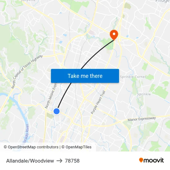 Allandale/Woodview to 78758 map