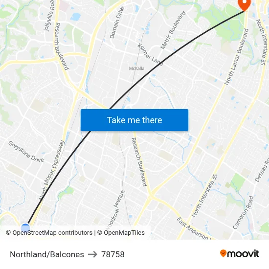 Northland/Balcones to 78758 map