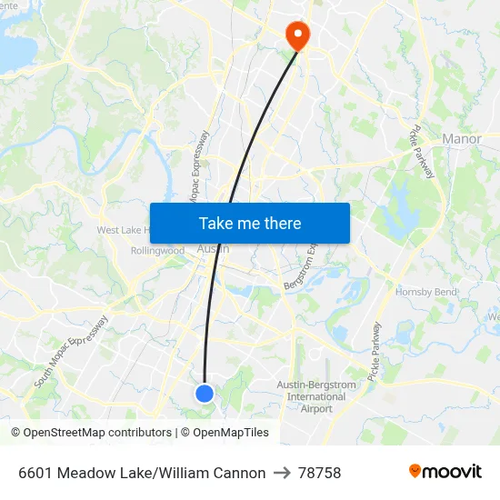 6601 Meadow Lake/William Cannon to 78758 map