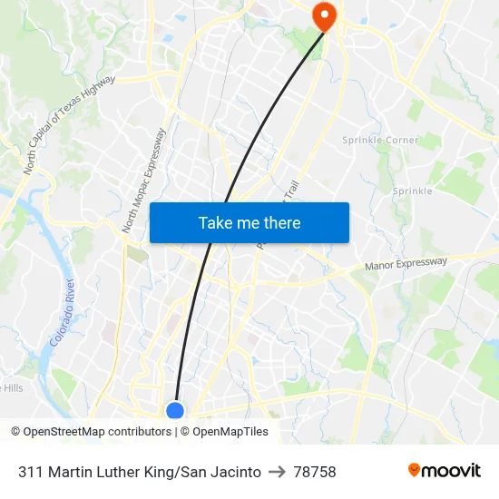 311 Martin Luther King/San Jacinto to 78758 map