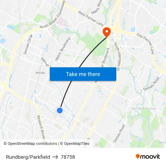 Rundberg/Parkfield to 78758 map