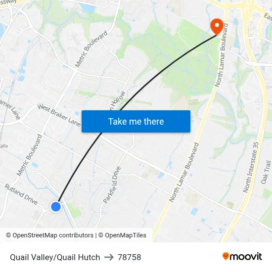 Quail Valley/Quail Hutch to 78758 map