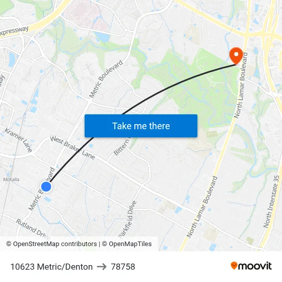 10623 Metric/Denton to 78758 map
