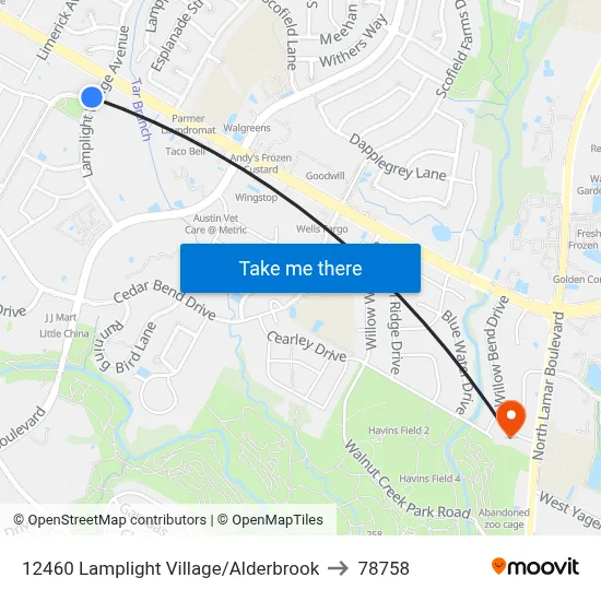 12460 Lamplight Village/Alderbrook to 78758 map