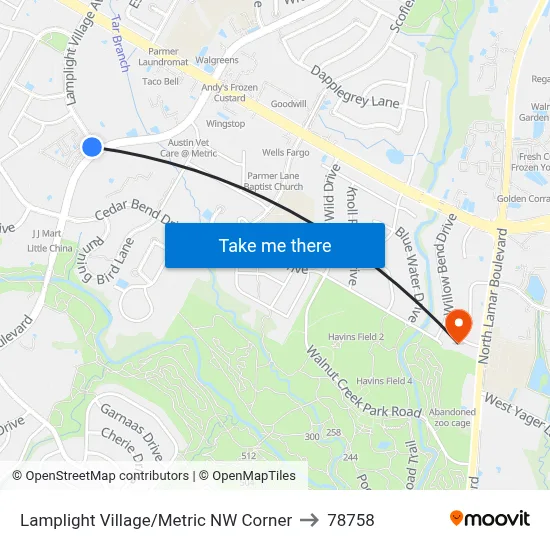 Lamplight Village/Metric NW Corner to 78758 map