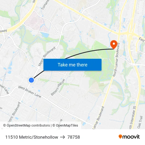 11510 Metric/Stonehollow to 78758 map