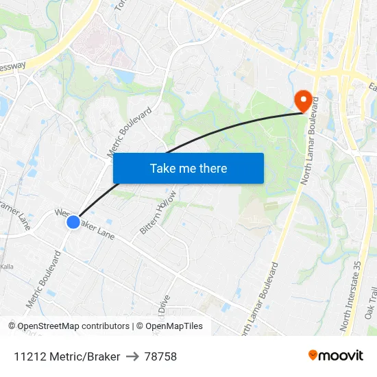 11212 Metric/Braker to 78758 map