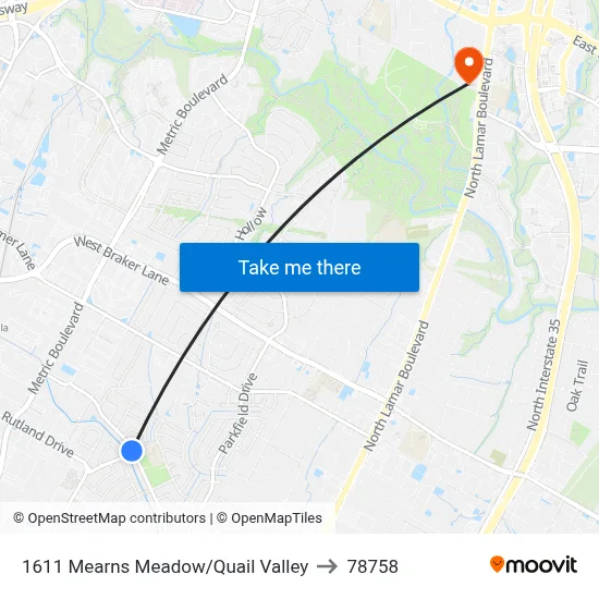 1611 Mearns Meadow/Quail Valley to 78758 map