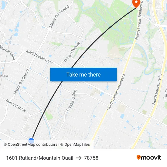 1601 Rutland/Mountain Quail to 78758 map