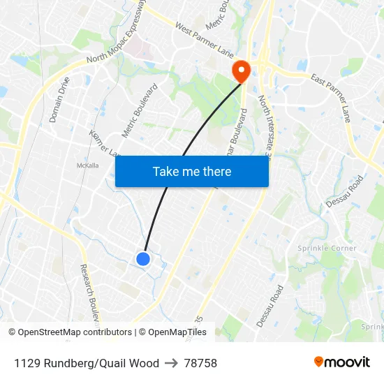 1129 Rundberg/Quail Wood to 78758 map