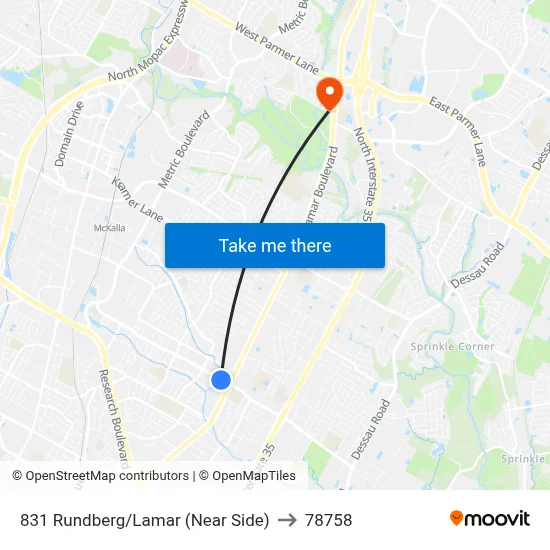 831 Rundberg/Lamar (Near Side) to 78758 map