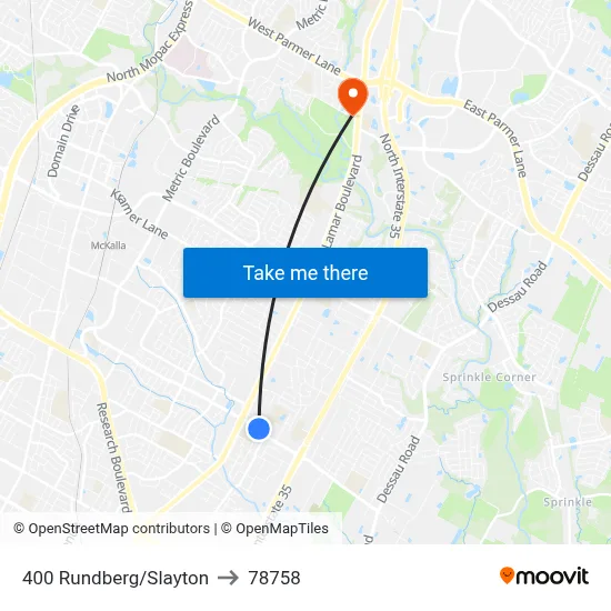 400 Rundberg/Slayton to 78758 map