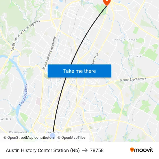 Austin History Center Station (Nb) to 78758 map