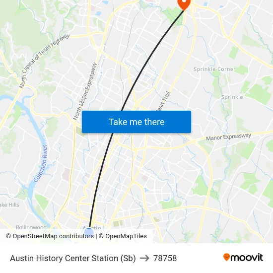 Austin History Center Station (Sb) to 78758 map