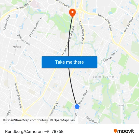 Rundberg/Cameron to 78758 map