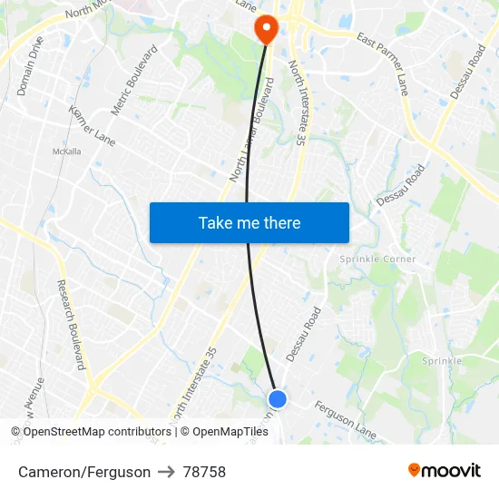 Cameron/Ferguson to 78758 map