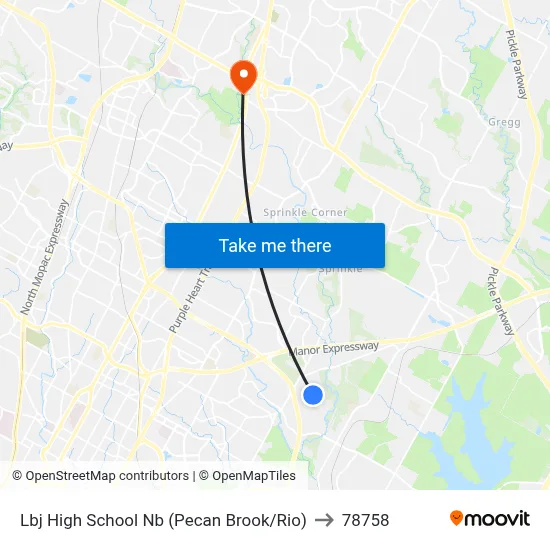 Lbj High School Nb (Pecan Brook/Rio) to 78758 map