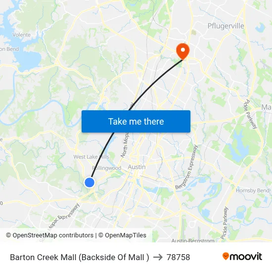 Barton Creek Mall (Backside Of Mall ) to 78758 map