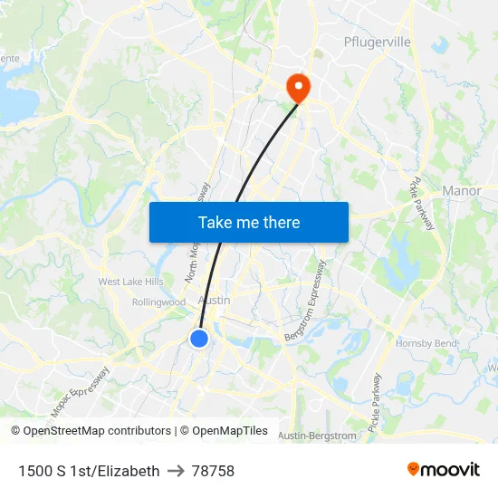 1500 S 1st/Elizabeth to 78758 map