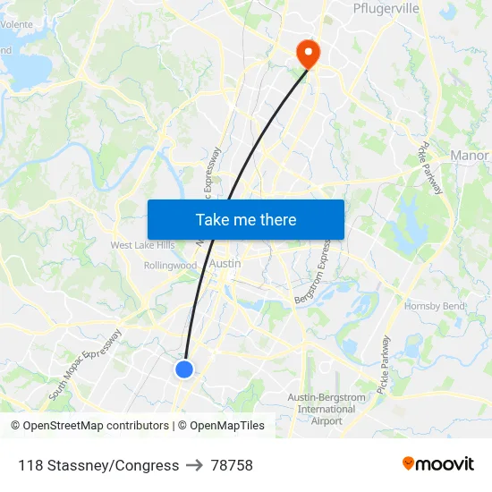 118 Stassney/Congress to 78758 map