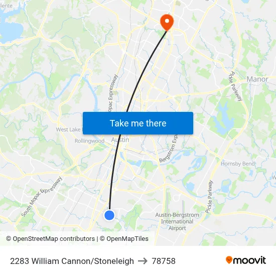 2283 William Cannon/Stoneleigh to 78758 map