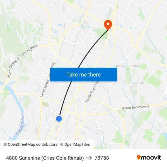 4800 Sunshine (Criss Cole Rehab) to 78758 map
