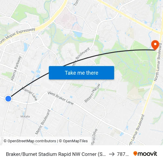 Braker/Burnet Stadium Rapid NW Corner (Sb) to 78758 map