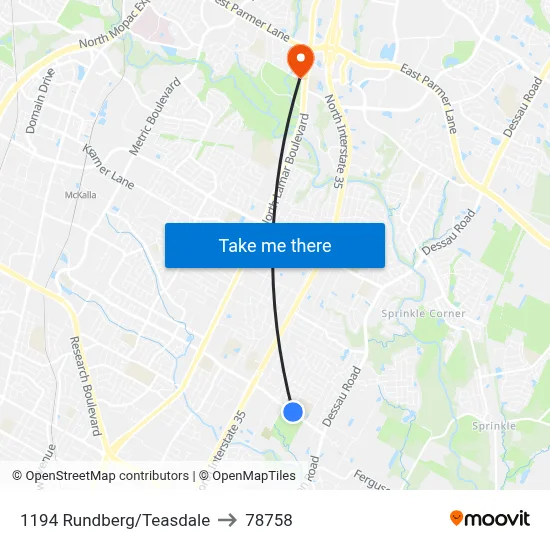 1194 Rundberg/Teasdale to 78758 map