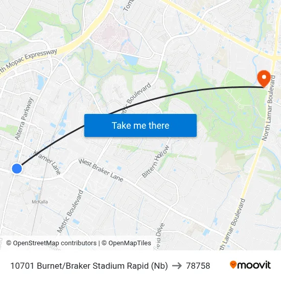 10701 Burnet/Braker Stadium Rapid (Nb) to 78758 map