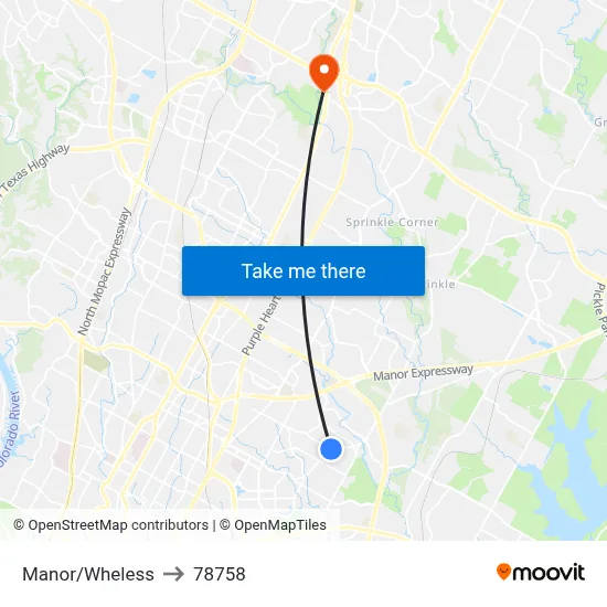 Manor/Wheless to 78758 map