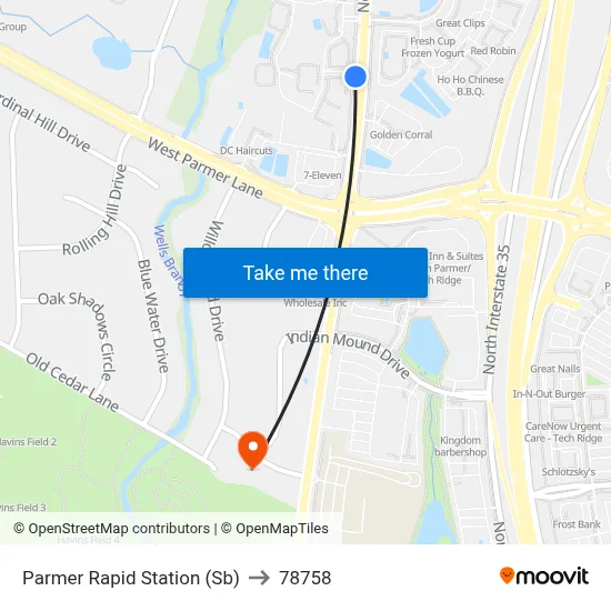 Parmer Rapid Station (Sb) to 78758 map