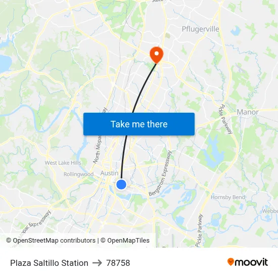 Plaza Saltillo Station to 78758 map