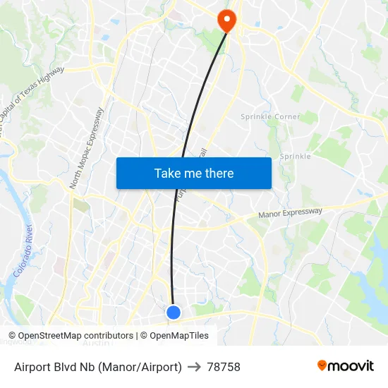 Airport Blvd Nb (Manor/Airport) to 78758 map