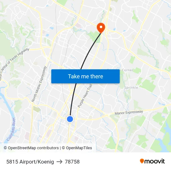 5815 Airport/Koenig to 78758 map