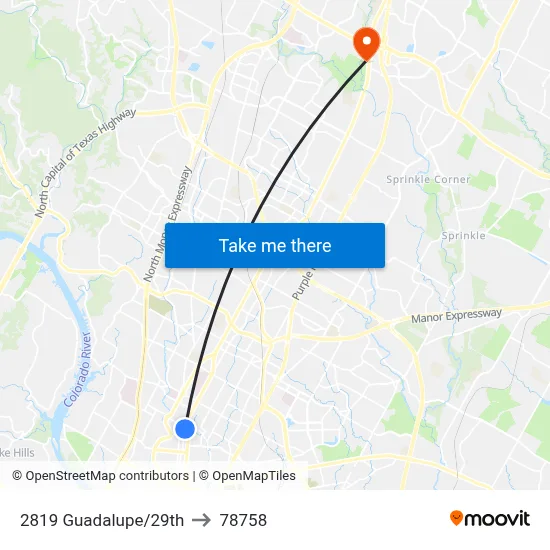 2819 Guadalupe/29th to 78758 map
