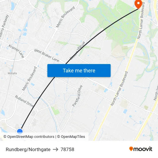 Rundberg/Northgate to 78758 map