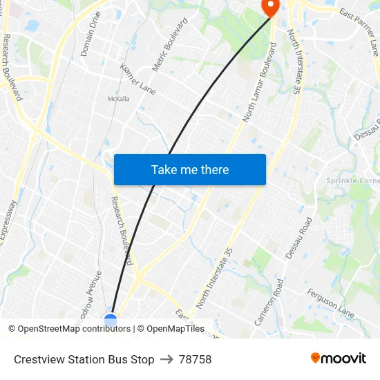 Crestview Station Bus Stop to 78758 map