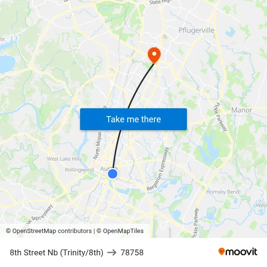 8th Street Nb (Trinity/8th) to 78758 map