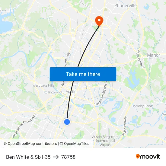 Ben White & Sb I-35 to 78758 map