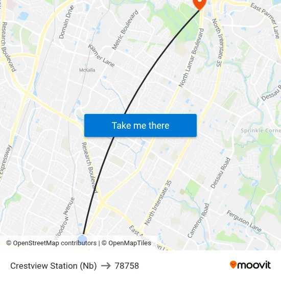 Crestview Station (Nb) to 78758 map