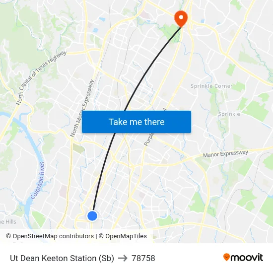 Ut Dean Keeton Station (Sb) to 78758 map