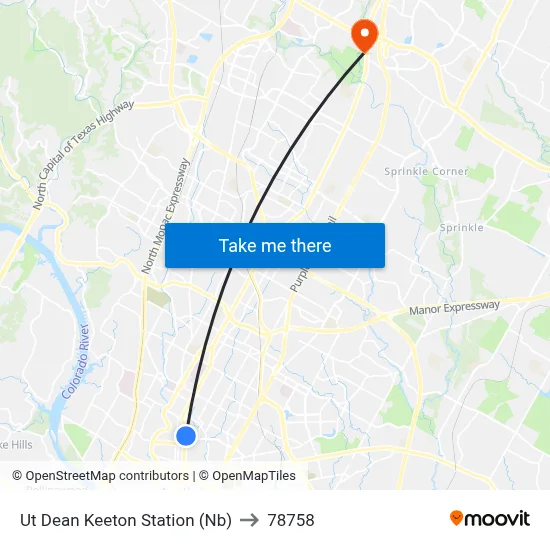 Ut Dean Keeton Station (Nb) to 78758 map
