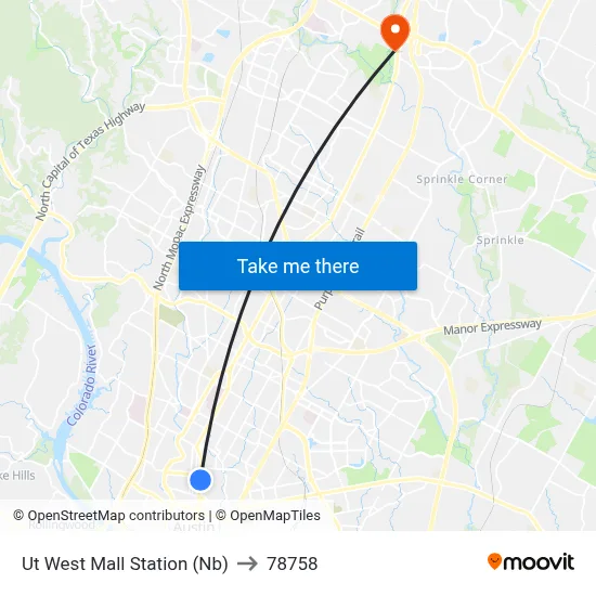 Ut West Mall Station (Nb) to 78758 map
